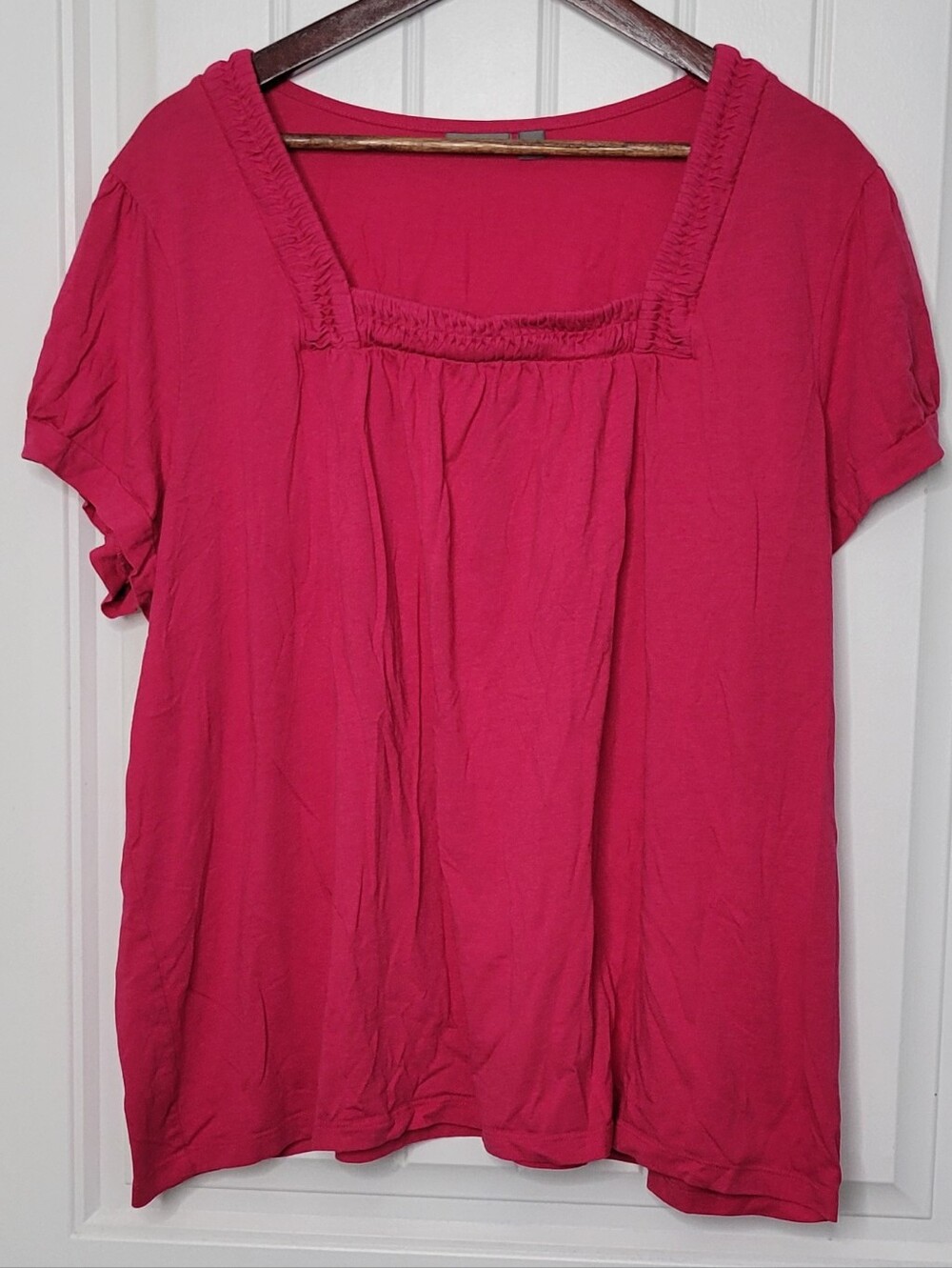 Apt. 9 Women's Fuchsia Square Neck Short Sleeve Blouse